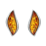 Sterling Silver Amber Leaf Stud Earrings. E1306.