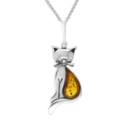 Sterling Silver Amber Cubic Zirconia Cat Necklace P3499