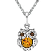 Sterling Silver Amber Cubic Zirconia Tiny Owl Necklace P3503