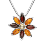 Sterling Silver Amber Flower Necklace, P885.