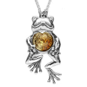 Sterling Silver Amber Frog With Crown Necklace P2493