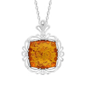 Sterling Silver Amber Ornate Edged Necklace,¬†P2847.