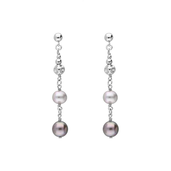 Sterling Silver Black and Grey Pearl Bead Drop Earrings, E1515.