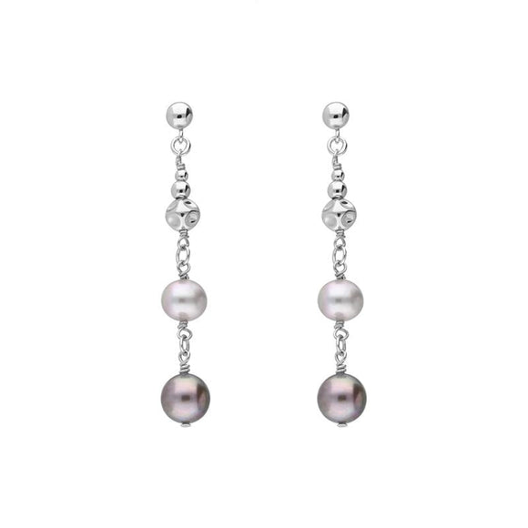 Sterling Silver Black and Grey Pearl Bead Drop Earrings, E1515.