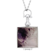 Sterling Silver Blue John Glass Square Locket Necklace P3296
