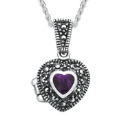 Sterling Silver Blue John Marcasite Small Heart Locket