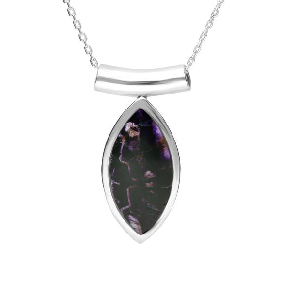 Sterling Silver Blue John Marquise Shaped Tube Top Necklace, P1210