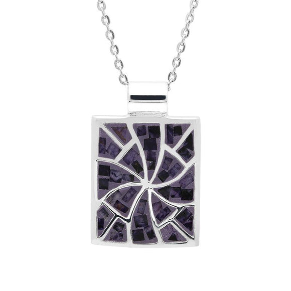 Sterling Silver Blue John Mosaic Fan Pattern Oblong Necklace P1140