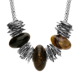 Sterling Silver Blue John Three Stone Graduated Double Chain Necklace, N927.