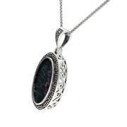 Sterling Silver Blue John and Marcasite Framed Oval Necklace P1322