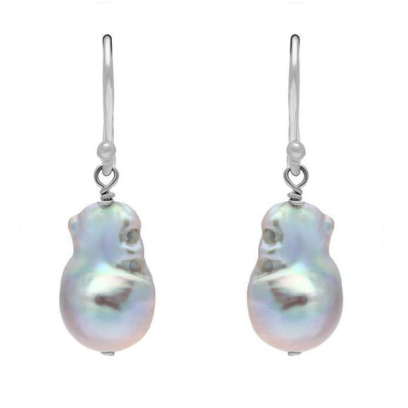 Sterling Silver Grey Baroque Pearl Hook Drop Earrings. E864.