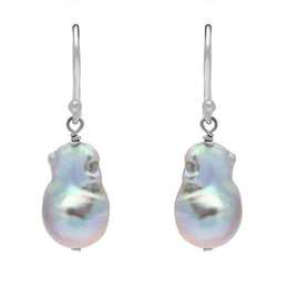 Sterling Silver Grey Baroque Pearl Hook Drop Earrings. E864.
