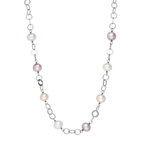 Sterling Silver Multi-coloured Pearl Beaded Necklace, N864.
