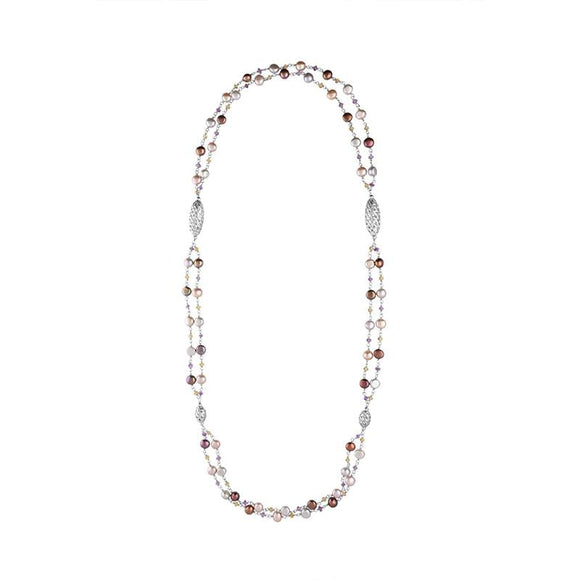 Sterling Silver Pearl Double Chain Beaded Necklace, N865.