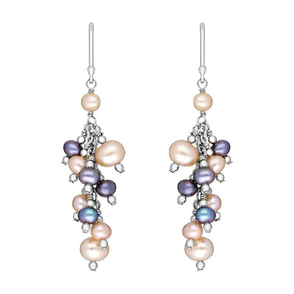 Sterling Silver Pink and Black Pearl Drop Earrings, E1528.