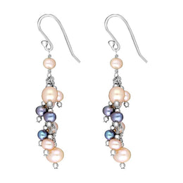 Sterling Silver Pink and Black Pearl Drop Earrings, E1528.