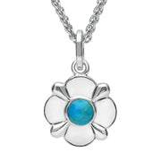 Sterling Silver Turquoise Four Petal Yorkshire Rose Necklace