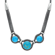 Sterling Silver Turquoise Foxtail Three Stone Necklace, N684.