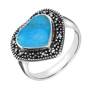 Sterling Silver Turquoise Marcasite Heart Shaped Ring R432
