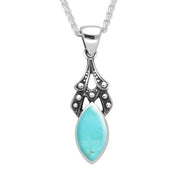 Sterling Silver Turquoise Marquise Drop Necklace. P089.