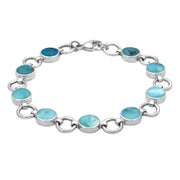 Sterling Silver Turquoise Nine Stone Round Ring Bracelet. B537.