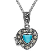 Sterling Silver Turquoise Pearl Small Bead Edge Heart Locket