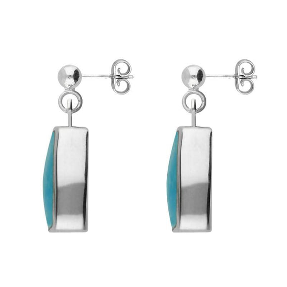 Sterling Silver Turquoise Petite Barrel Drop Earrings. E228.