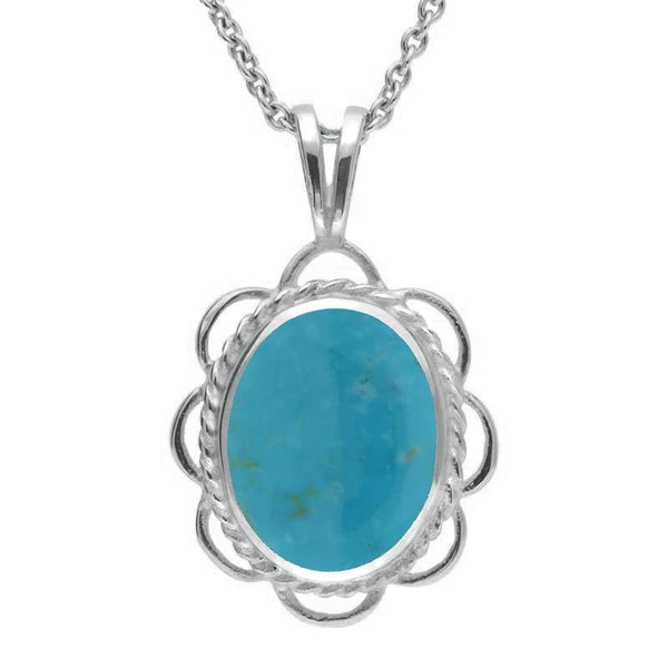 Sterling Silver Turquoise Rope Edged Oval Frill Necklace, P037