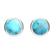 Sterling Silver Turquoise Round Stud Earrings. E099.