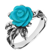 Sterling Silver Turquoise Tuberose Rose Leaf Twist Ring R728