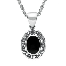 Sterling Silver Whitby Jet Antique Frame Necklace. P128. 