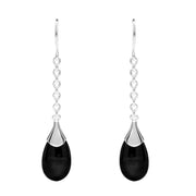 Sterling Silver Whitby Jet Chain Oval Drop Hook Earrings