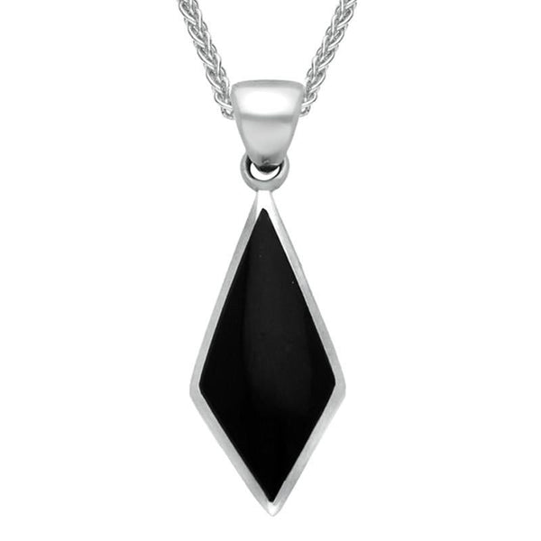 Sterling Silver Whitby Jet Diamond Shaped Pendant Necklace. P390.