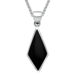 Sterling Silver Whitby Jet Diamond Shaped Pendant Necklace. P390.
