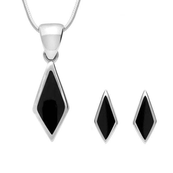 Sterling Silver Whitby Jet Dinky Diamond Two Piece Set