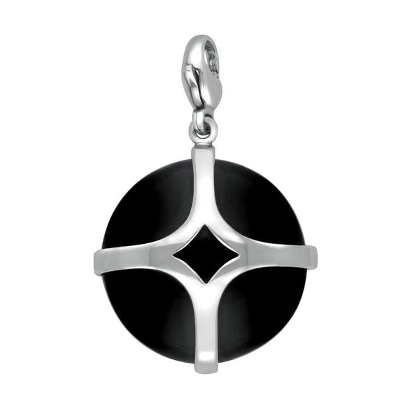 Sterling Silver Whitby Jet Disc Open Cross Large Charm. G580.
