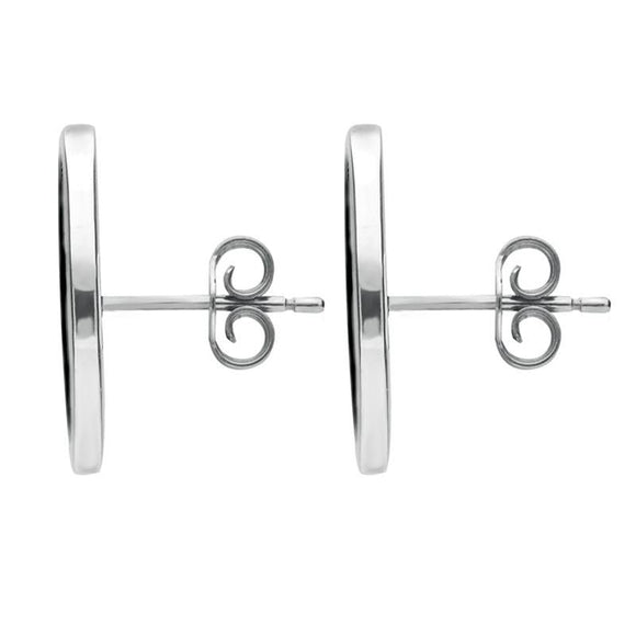 Sterling Silver Whitby Jet Framed Oval Stud Earrings. E016.