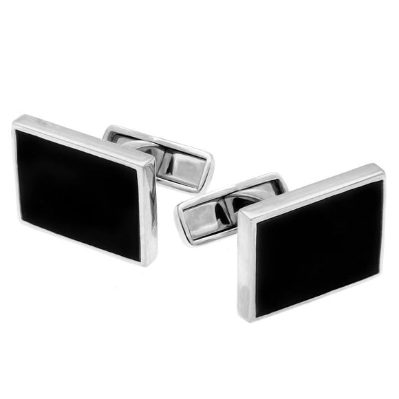 Sterling Silver Whitby Jet Oblong Cufflinks, CL416.