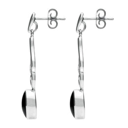 Sterling Silver Whitby Jet Scroll Drop Earrings E089