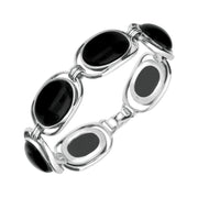 Sterling Silver Whitby Jet Six Stone Open End Bracelet. B670.