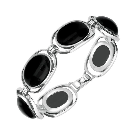 Sterling Silver Whitby Jet Six Stone Open End Bracelet. B670.