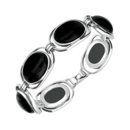 Sterling Silver Whitby Jet Six Stone Open End Bracelet. B670.