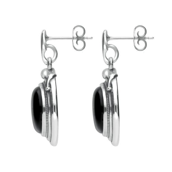 Sterling Silver Whitby Jet Small Round Snake Edge Drop Earrings E2204