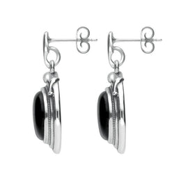 Sterling Silver Whitby Jet Small Round Snake Edge Drop Earrings E2204