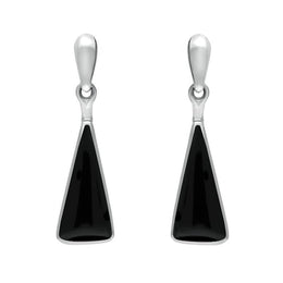 Sterling Silver Whitby Jet Triangle Drop Earrings E145