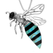 Sterling Silver Whitby Jet Turquoise Small Bee Necklace