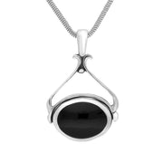Sterling Silver Whitby Jet Turquoise Oval Space Swivel Fob Necklace
