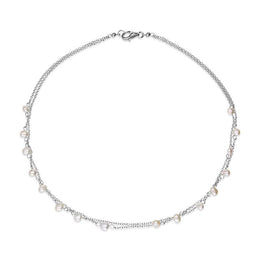 Sterling Silver White and Silver Pearl Double Chain Necklace, N867.