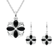 W Hamond Sterling Silver Whitby Jet Four Stone Cross Two Piece Set