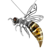 00107121 C W Sellors Silver and Amber Small Bee Necklace, P2318.